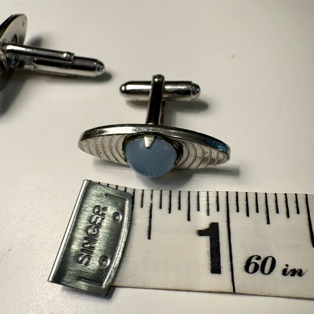 Vintage Swank Blue Stone Cufflinks Silver Tone Mid Century